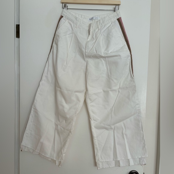 Zara White Wide-Leg Cotton Pants/Jeans - Picture 1 of 4